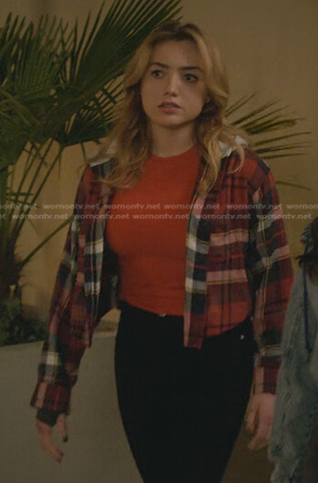 Troy's red plaid hooded shirt on Cobra Kai