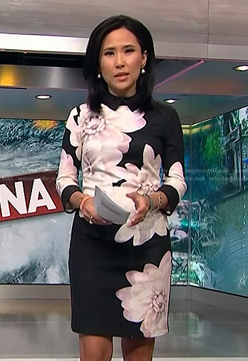 Vicky's black floral collared dress on NBC News Daily