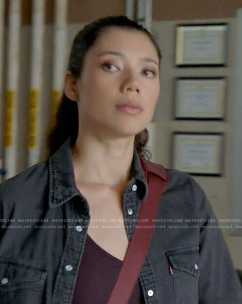 Violet's black button up denim shirt on Chicago Fire