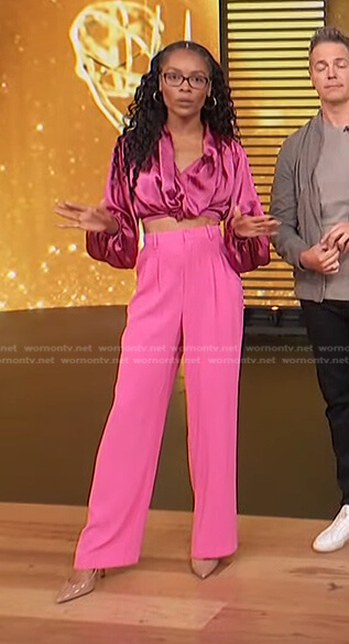 Zuri's pink cropped top and pants on Access Hollywood