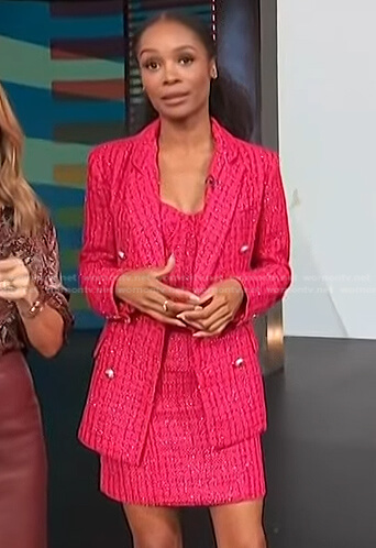 Zuri's pink tweed dress and blazer on Access Hollywood