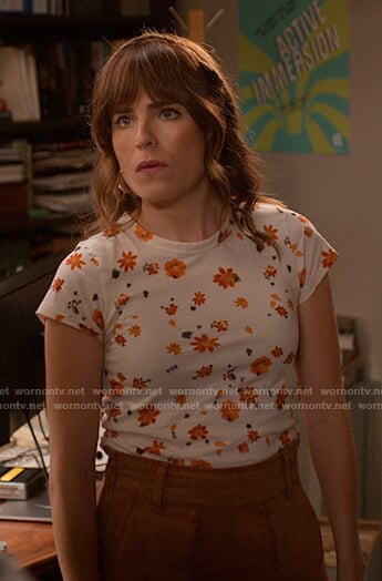 Marina's white floral tee on Home Economics