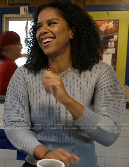 Adriana Diaz's grey sweater on CBS Mornings