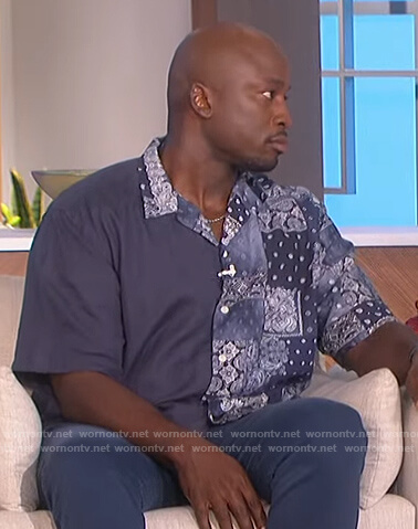 Akbar's blue bandana print shirt on The Talk
