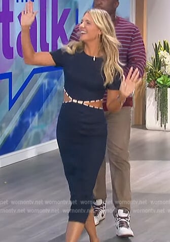 Amanda's navy contrast cutout dress on The Talk