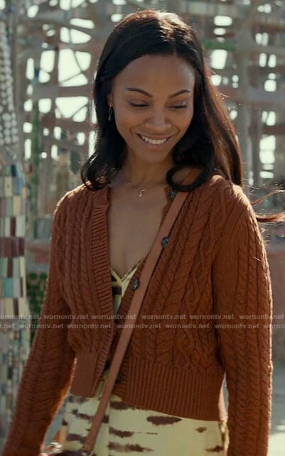 Amy's brown cable knit cardigan on From Scratch