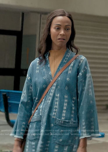Amy's printed denim wrap jacket on From Scratch