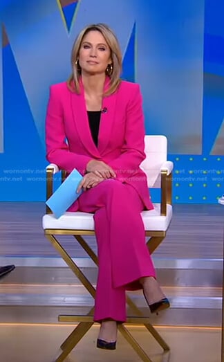 Amy's pink shawl collar blazer and pants on Good Morning America