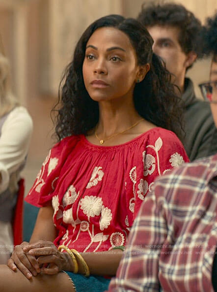 Amy's red and white floral embroidered top on From Scratch