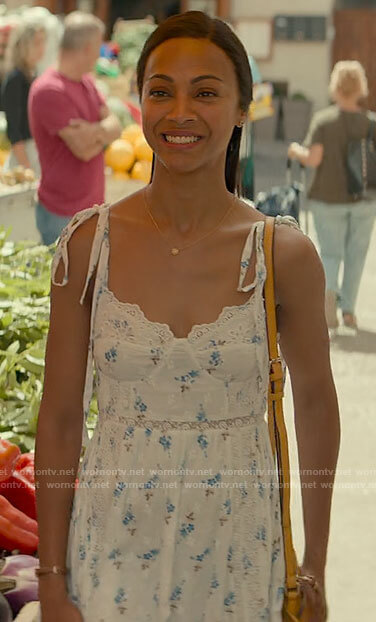 Amy's white floral bustier dress on From Scratch