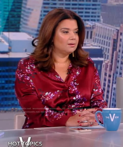 Ana's red floral print wrap dress on The View