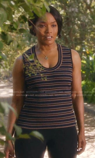 Athena's navy striped ribbed tank on 9-1-1