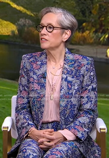 Betsy Beers's blue floral blazer and pants on Good Morning America