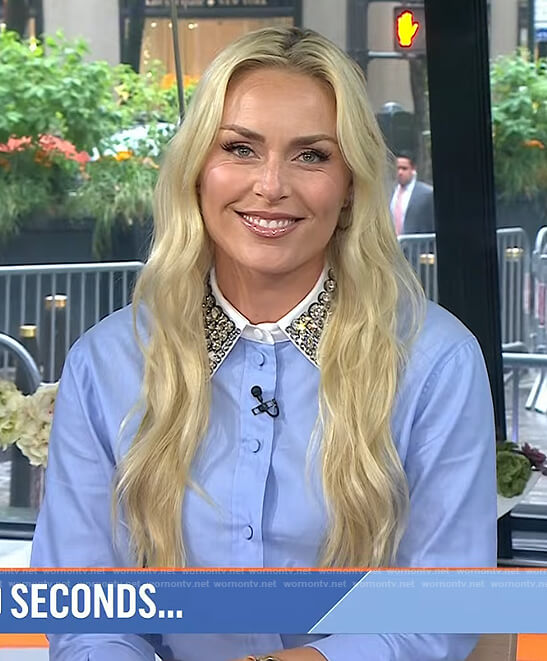 Lindsey Vonn's blue embellished collar blouse on Today
