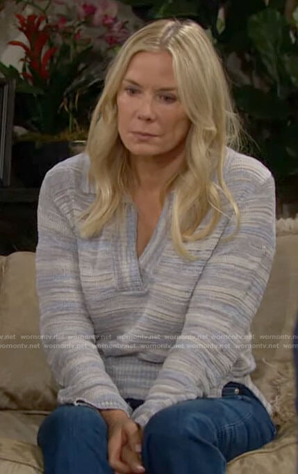 Brooke's blue marled polo sweater on The Bold and the Beautiful