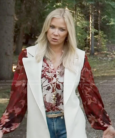 Brooke's red floral blouse on The Bold and the Beautiful