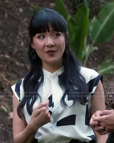Constance Wu's white printed top on Good Morning America