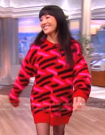 Constance Wu's pink printed sweater dress on The View