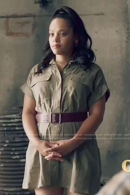 Darla's olive green shirtdress on Queen Sugar