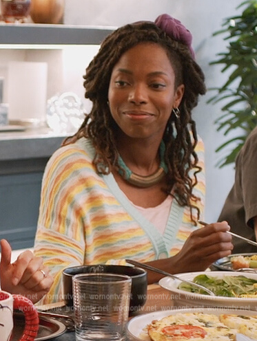 Denise's multi-colored cardigan on Home Economics