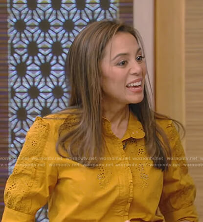 Dr. Holly Phillips's orange embroidered top on Live with Kelly and Ryan