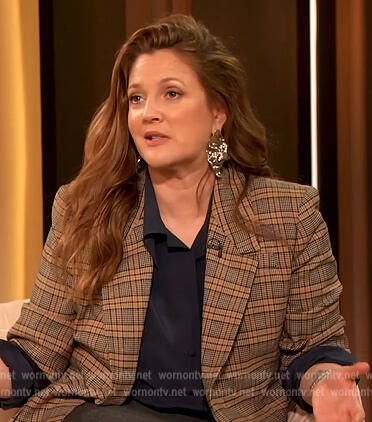 Drew's gray plaid blazer on The Drew Barrymore Show