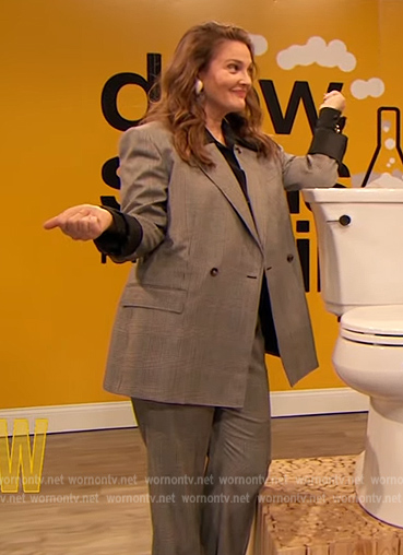 Drew's gray plaid blazer on The Drew Barrymore Show