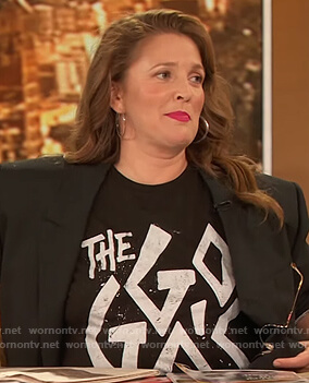 Drew's black printed shirt on The Drew Barrymore Show