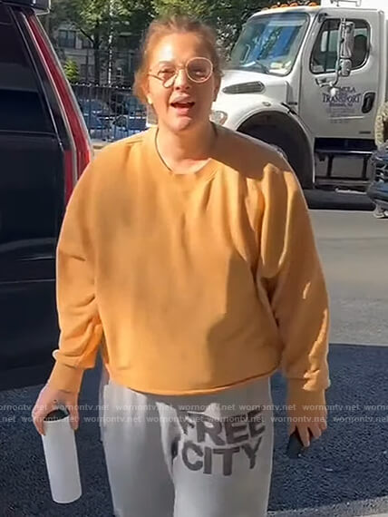 Drew's gray sweatpants on The Drew Barrymore Show