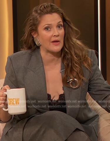 Drew's gray blazer and lace top on The Drew Barrymore Show
