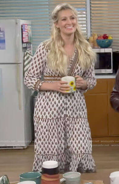 Gemma's white printed midi dress on The Neighborhood