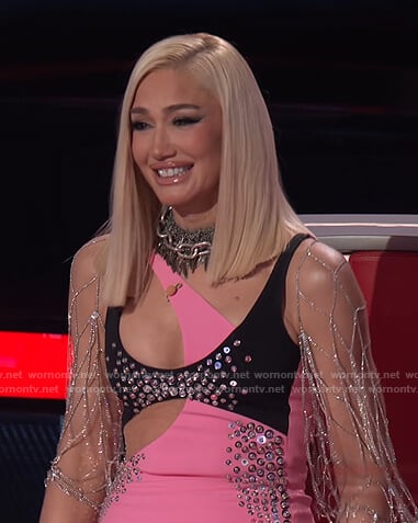 Gwen's black and pink studded dress on The Voice
