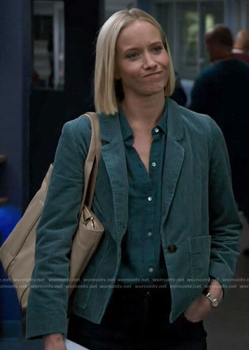 Hannah's teal corduroy blazer on Chicago Med