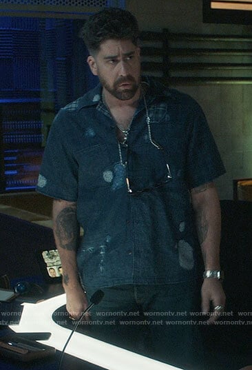 Harry's patchy denim shirt on The Equalizer