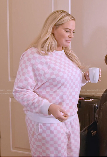 Heather's pink checkered sweatshirt and pants on The Real Housewives of Salt Lake City