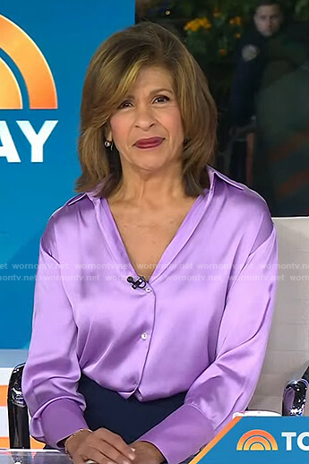 Hoda's lilac satin button down shirt on Today