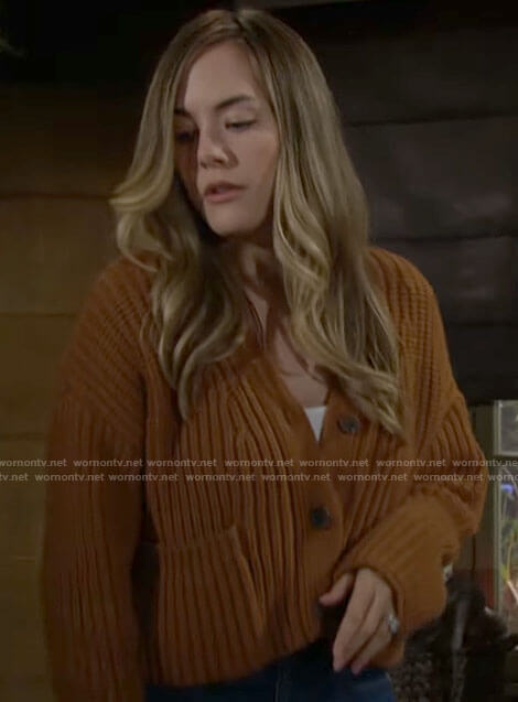Hope's mustard cardigan on The Bold and the Beautiful