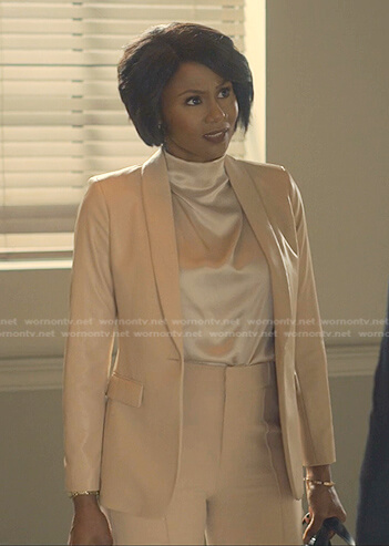Jax's beige leather blazer on Reasonable Doubt