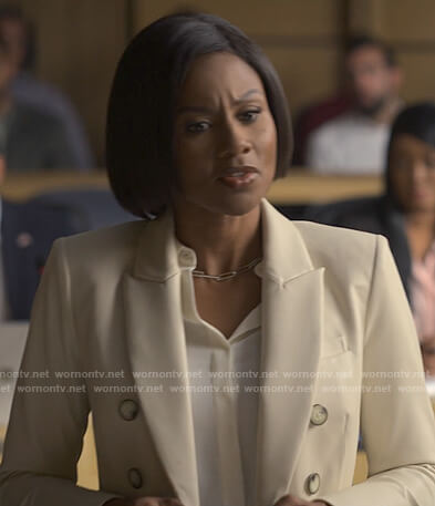 Jax's ivory double breasted blazer on Reasonable Doubt