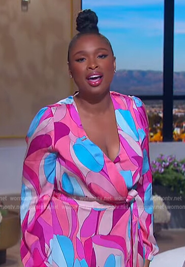 Jennifer's printed wrap dress and boots on The Jennifer Hudson Show