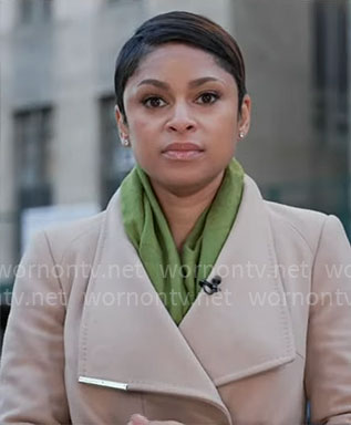Jericka Duncan's camel coat on CBS Mornings