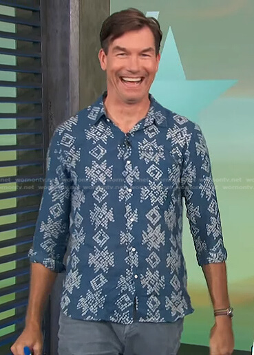 Jerry's blue print long sleeve shirt on Access Hollywood