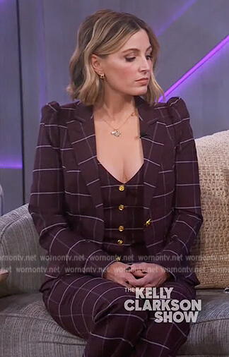 Jessica Knoll's burgundy windowpane blazer on The Kelly Clarkson Show
