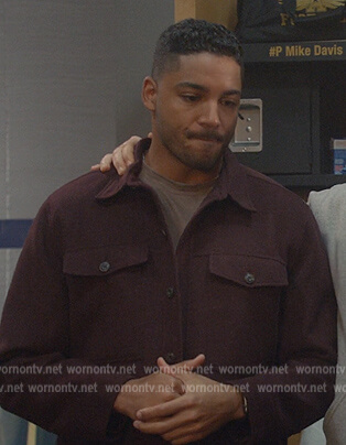 Jordan's burgundy shacket on All American
