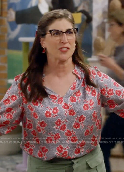 Kat's blouse with red flowers print on Call Me Kat
