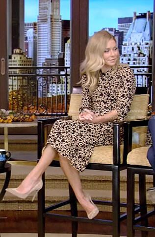 Kelly's beige spotted dress on Live with Kelly and Ryan
