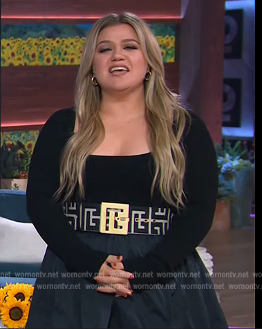 Kelly's black scoop neck mini dress on The Kelly Clarkson Show
