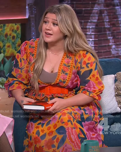 Kelly's yellow floral print maxi dress on The Kelly Clarkson Show