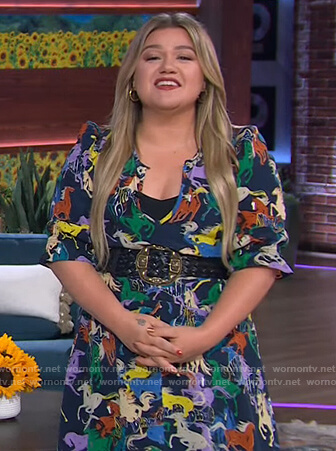 Kelly's horse print dress on The Kelly Clarkson Show
