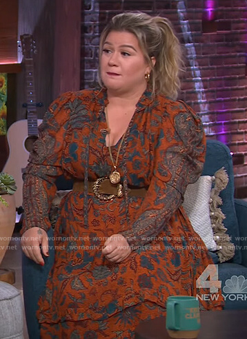Kelly's red floral print midi dress on The Kelly Clarkson Show